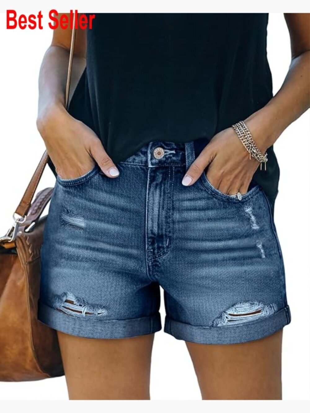 High Waisted Denim Shorts with Ripped Distressed Frayed Hem
